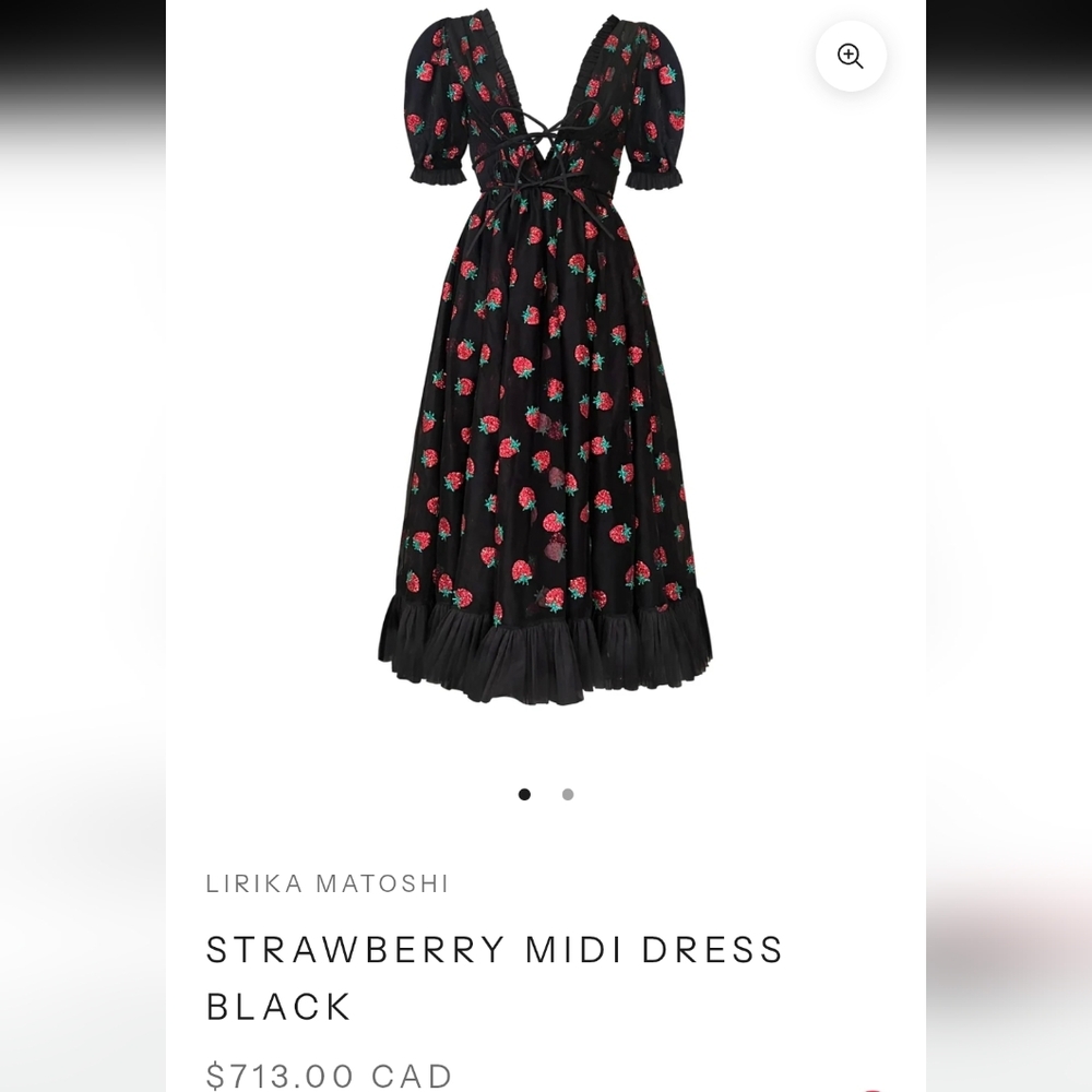 Lirika Matoshi Black Midi Dress with Red Strawberry Pattern